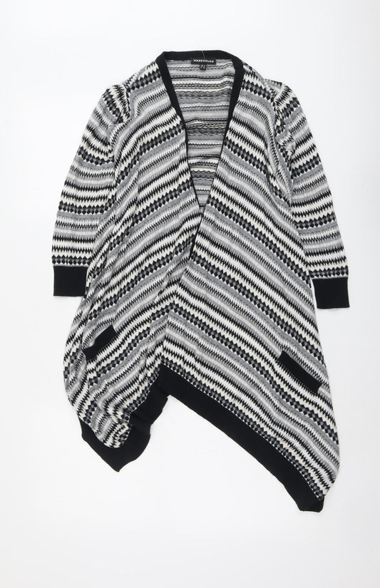 Warehouse Womens Grey V-Neck Striped Cotton Cardigan Jumper Size 6