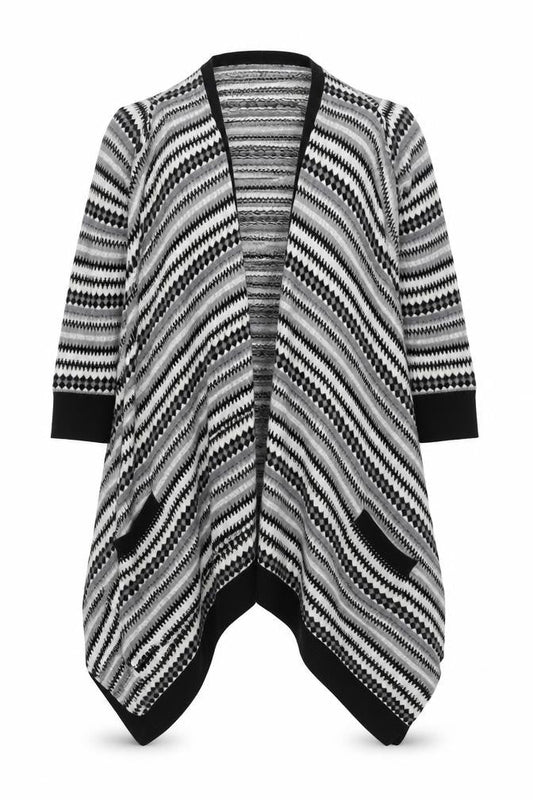 Warehouse Womens Grey V-Neck Striped Cotton Cardigan Jumper Size 6