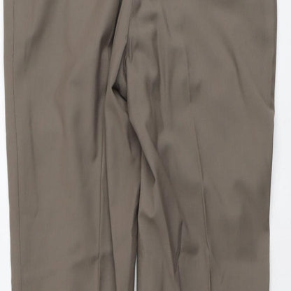 Next Womens Brown Polyester Chino Trousers Size 32 L29 in Regular Button