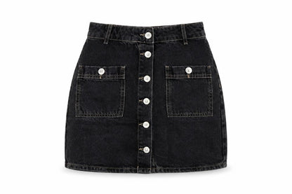 Pull&Bear Womens Grey Cotton Mini Skirt Size S Button