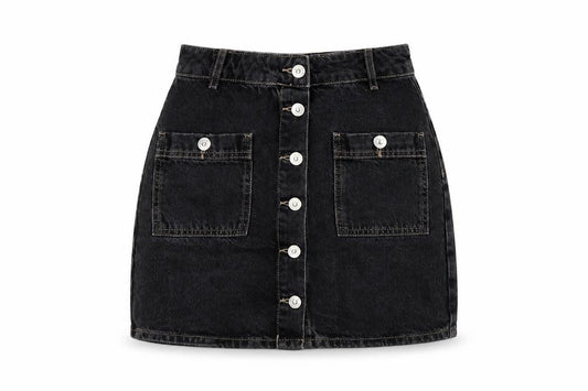 Pull&Bear Womens Grey Cotton Mini Skirt Size S Button
