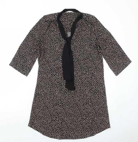 Nine Womens Black Polka Dot Polyester A-Line Size 8 V-Neck Pullover