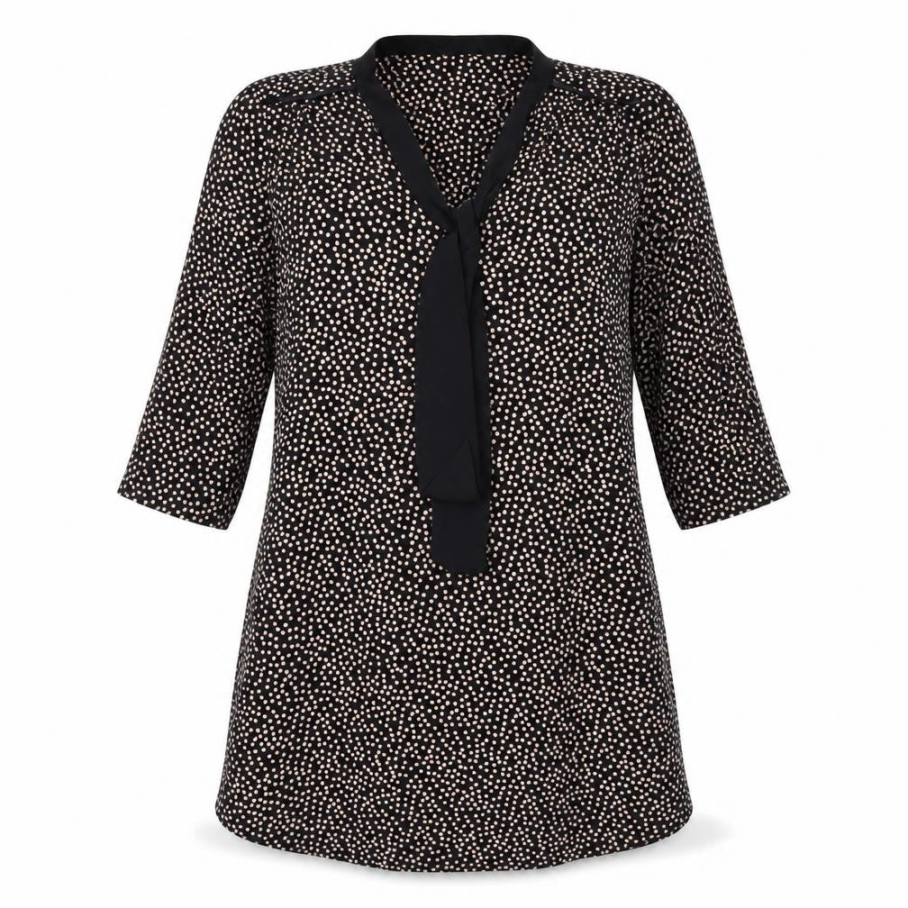 Nine Womens Black Polka Dot Polyester A-Line Size 8 V-Neck Pullover
