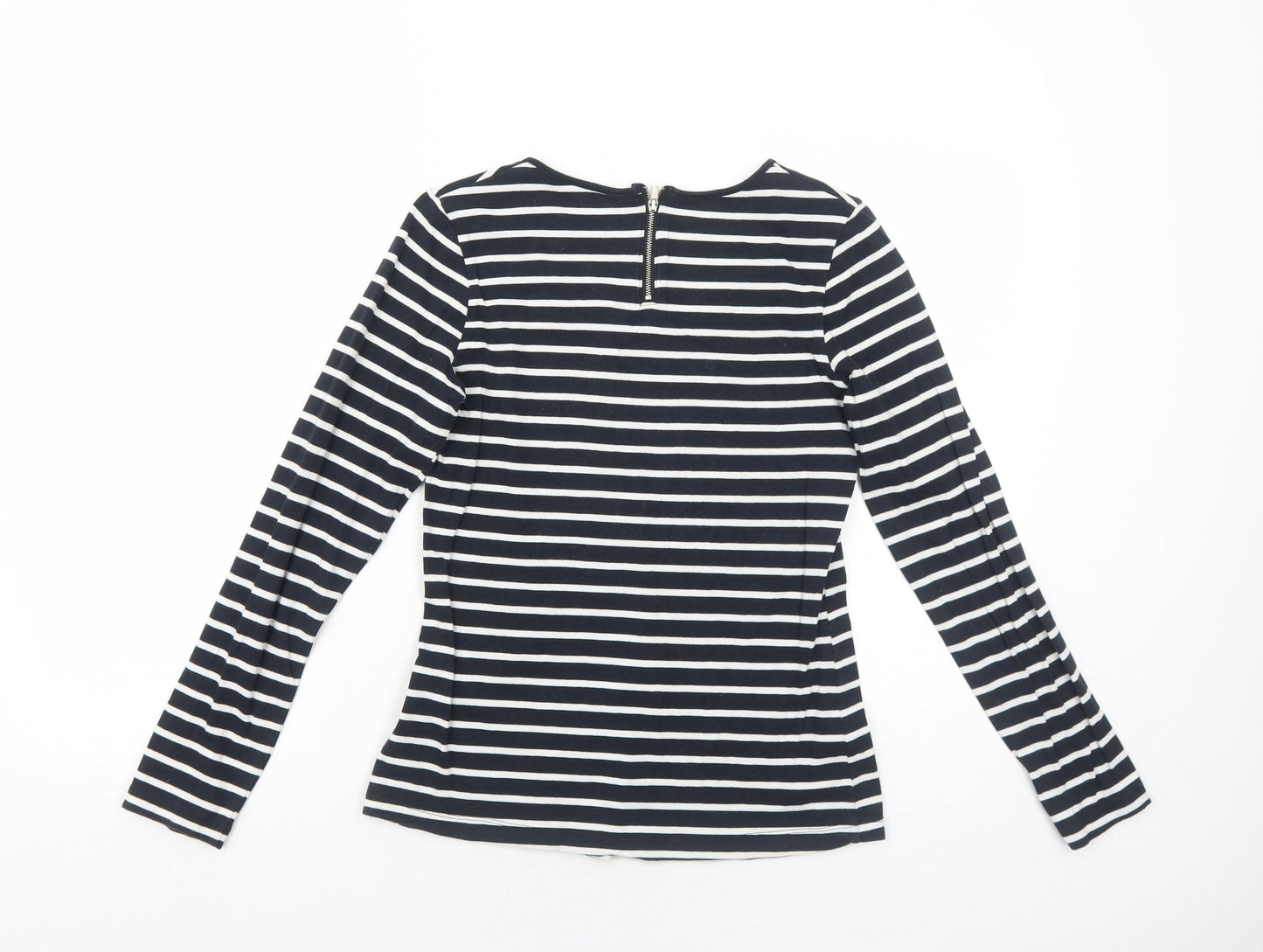 ESMARA Womens Black Striped Cotton Basic T-Shirt Size S Round Neck