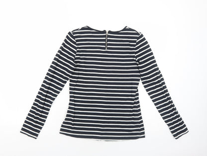 ESMARA Womens Black Striped Cotton Basic T-Shirt Size S Round Neck