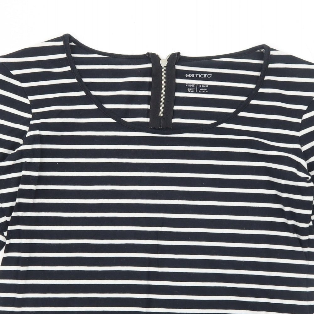 ESMARA Womens Black Striped Cotton Basic T-Shirt Size S Round Neck