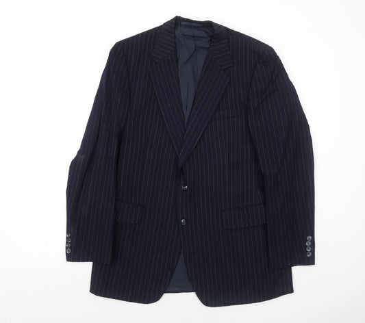 Marks and Spencer Mens Blue Striped Wool Jacket Suit Jacket Size 42 Regular
