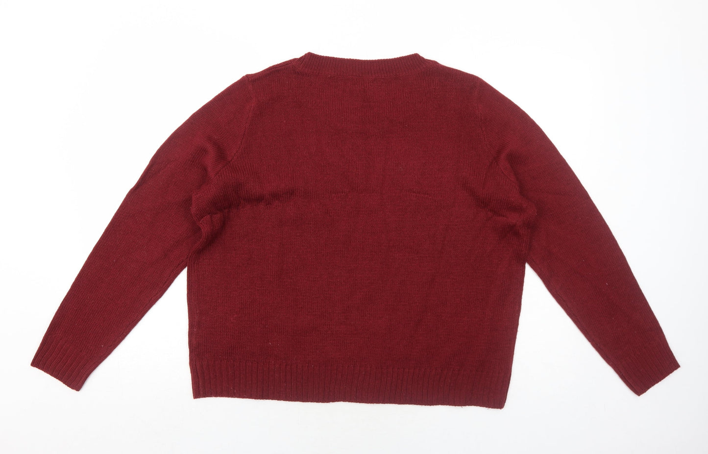 H&M Womens Red Round Neck Acrylic Pullover Jumper Size L