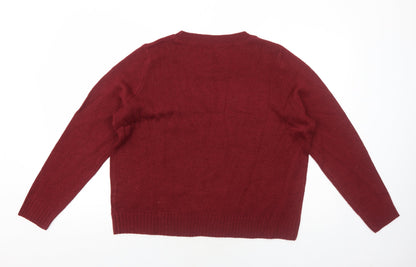 H&M Womens Red Round Neck Acrylic Pullover Jumper Size L