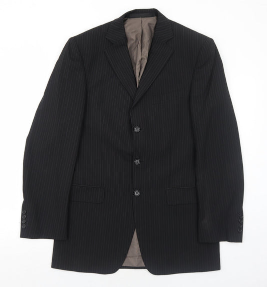 Marks and Spencer Mens Black Striped Polyester Jacket Suit Jacket Size 38 Regular