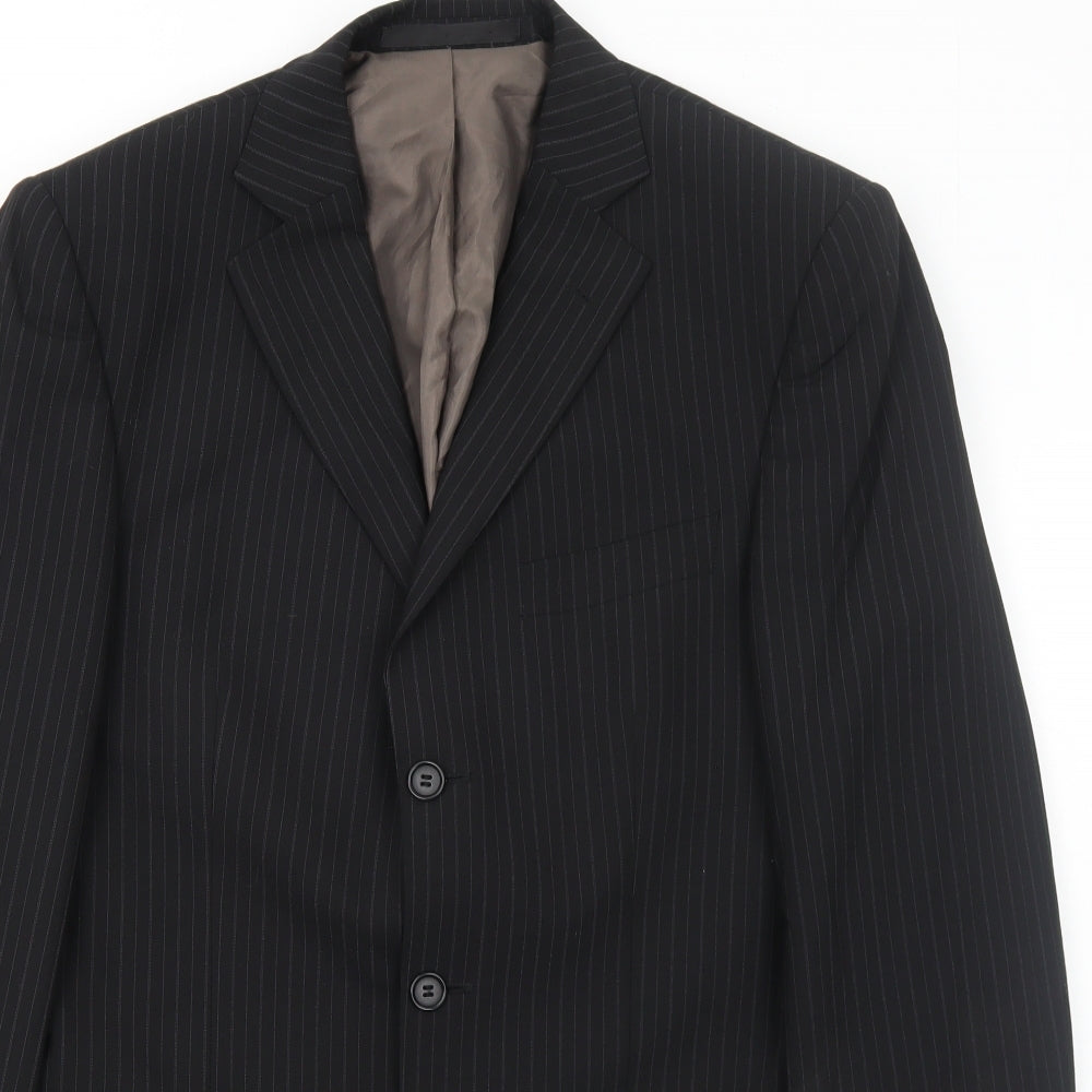 Marks and Spencer Mens Black Striped Polyester Jacket Suit Jacket Size 38 Regular