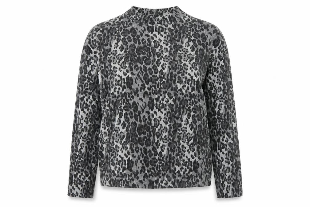 Marks & Spencer Womens Grey Round Neck Animal Print Acrylic Pullover Jumper Size 12 - Leopard Pattern