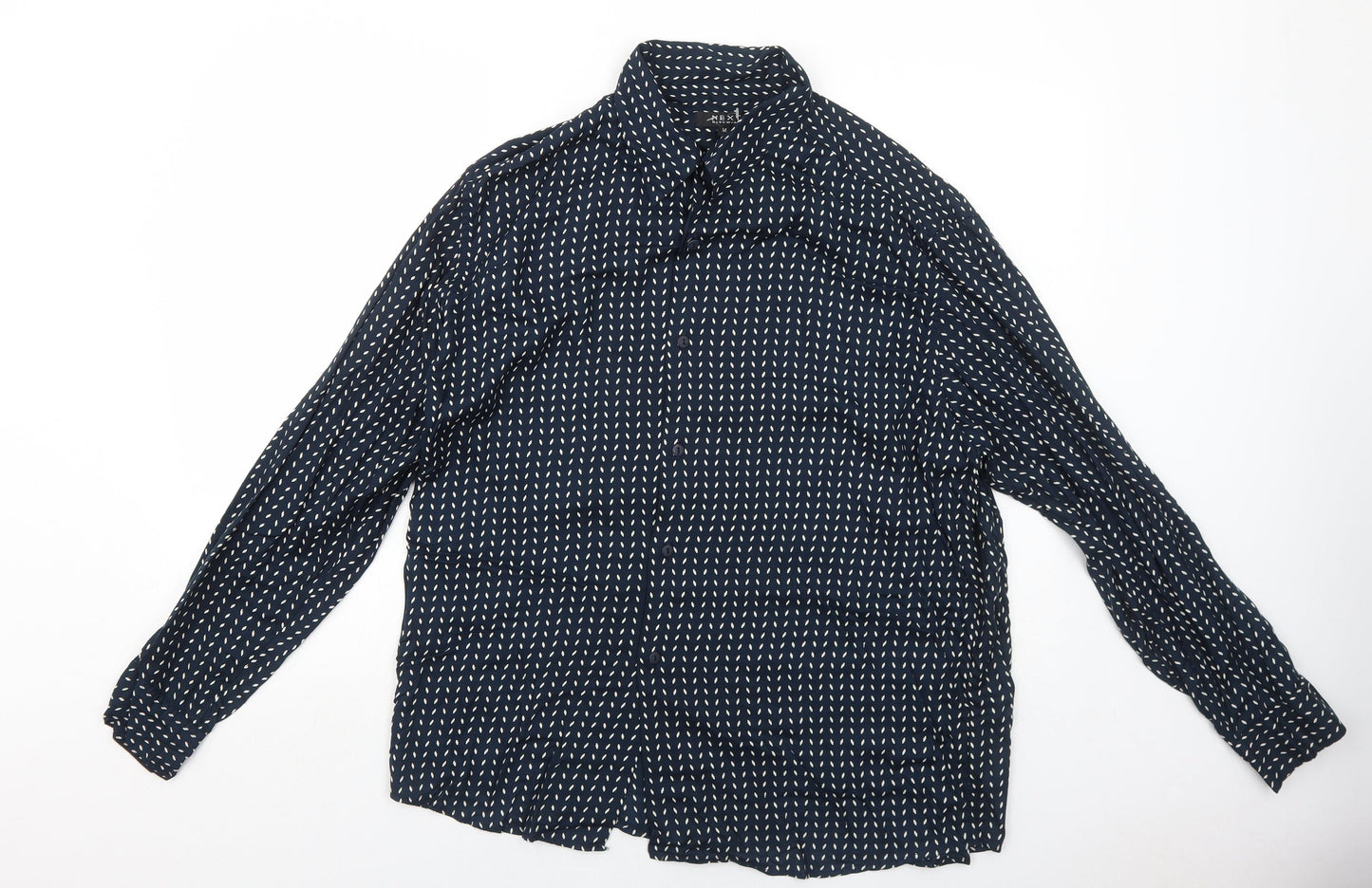 NEXT Mens Blue Geometric Viscose Button-Up Size M Collared Button