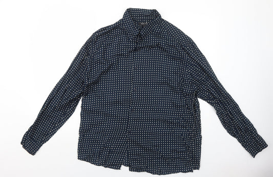 NEXT Mens Blue Geometric Viscose Button-Up Size M Collared Button