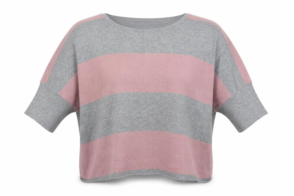 Just Jeans Womens Grey Round Neck Striped Cotton Pullover Jumper Size S