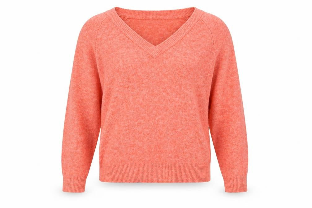 H&M Womens Orange V-Neck Herringbone Acrylic Pullover Jumper Size XS
