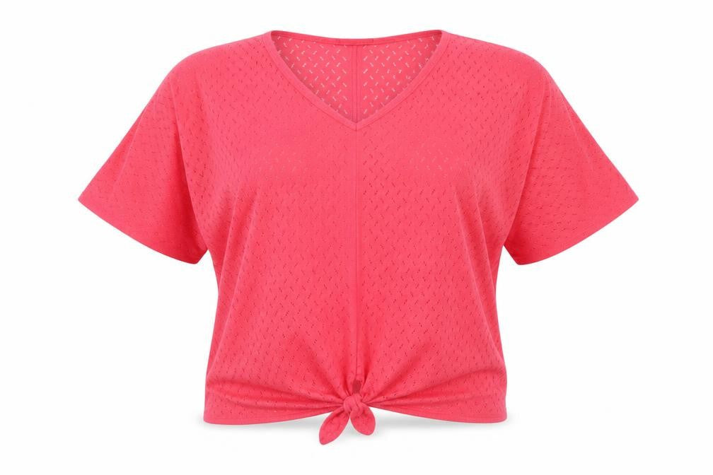 Bonmarché Womens Pink V-Neck Nylon Pullover Jumper Size M - Knot Front