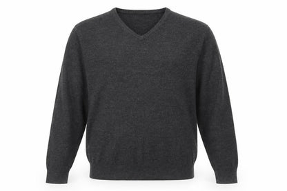 Easy Mens Grey V-Neck Acrylic Pullover Jumper Size L Long Sleeve