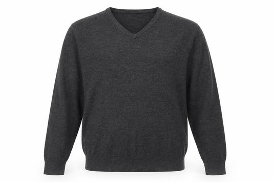 Easy Mens Grey V-Neck Acrylic Pullover Jumper Size L Long Sleeve