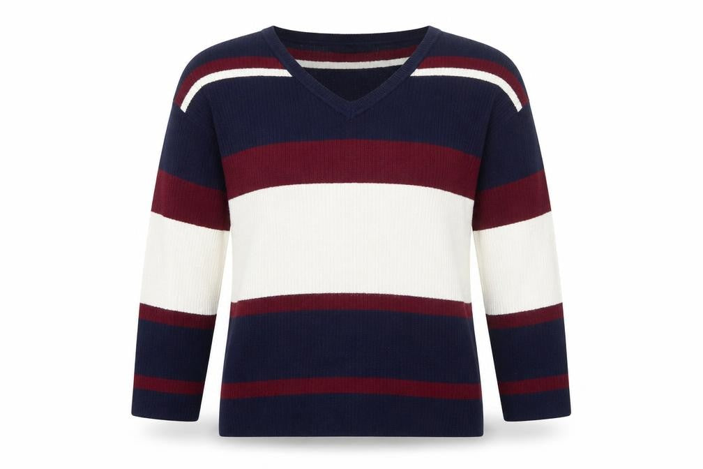 Rag Out Womens Blue Round Neck Striped Acrylic Pullover Jumper Size M