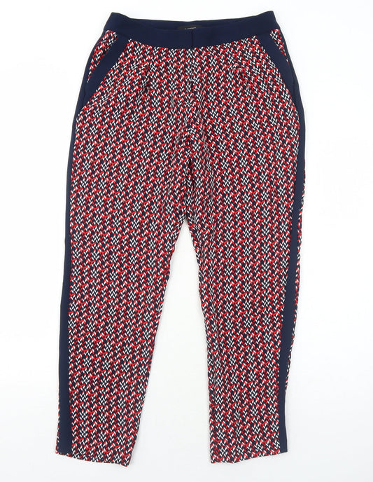 Marks and Spencer Womens Red Geometric Polyester Trousers Size 10 Regular Zip