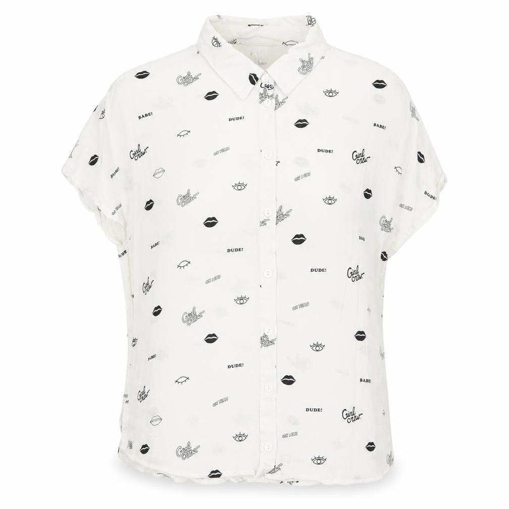 H&M Womens White Geometric Viscose Basic Button-Up Size 4 Collared