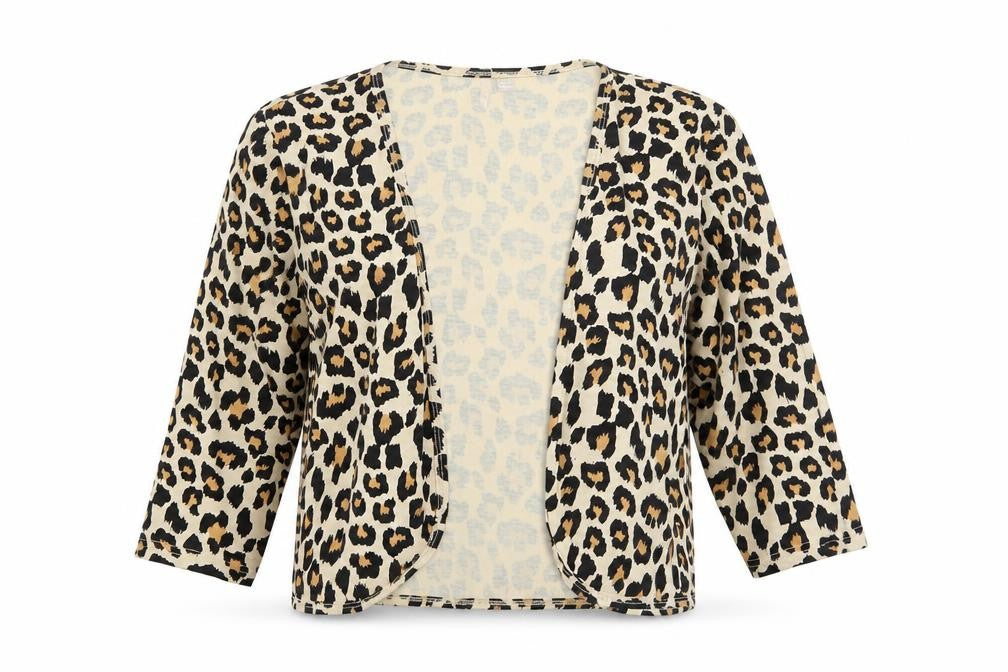Anthology Womens Brown V-Neck Animal Print Cotton Shrug Jumper Size 12