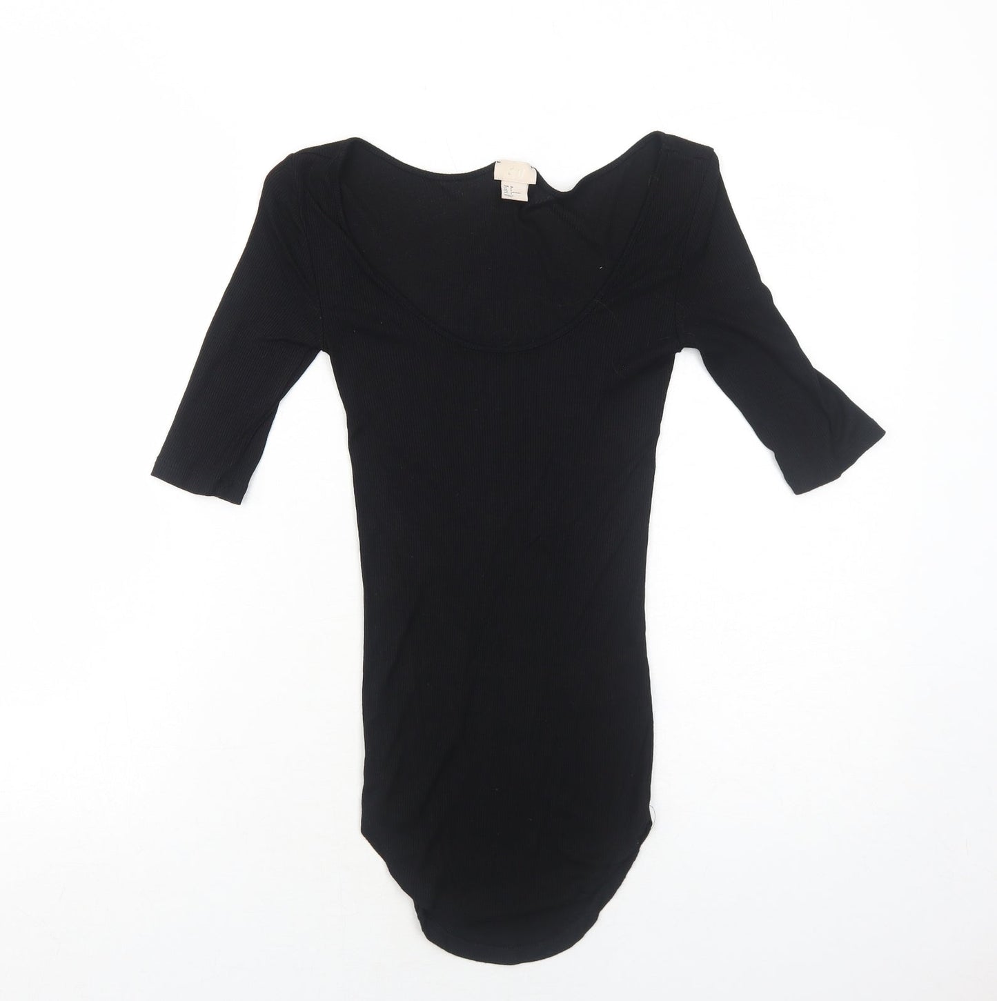 H&M Womens Black Viscose Basic T-Shirt Size 8 Round Neck