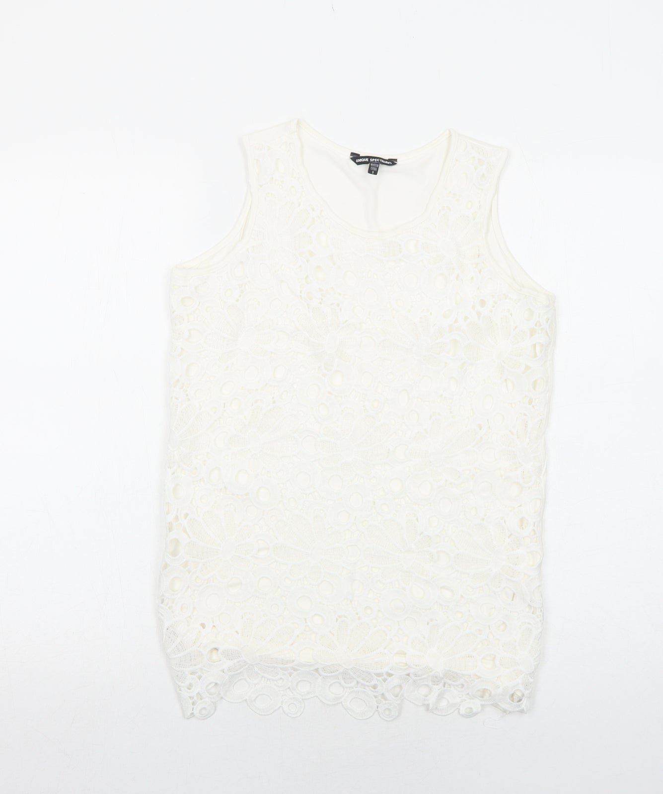 Unique Spectrum Womens White Elastane Basic Tank Size S Round Neck