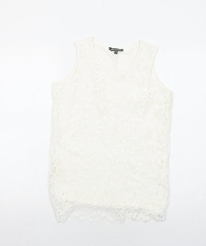 Unique Spectrum Womens White Elastane Basic Tank Size S Round Neck