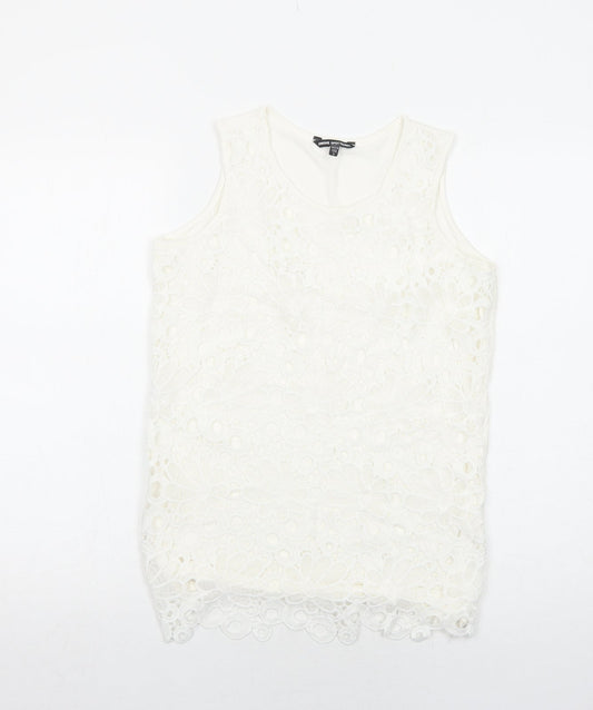 Unique Spectrum Womens White Elastane Basic Tank Size S Round Neck