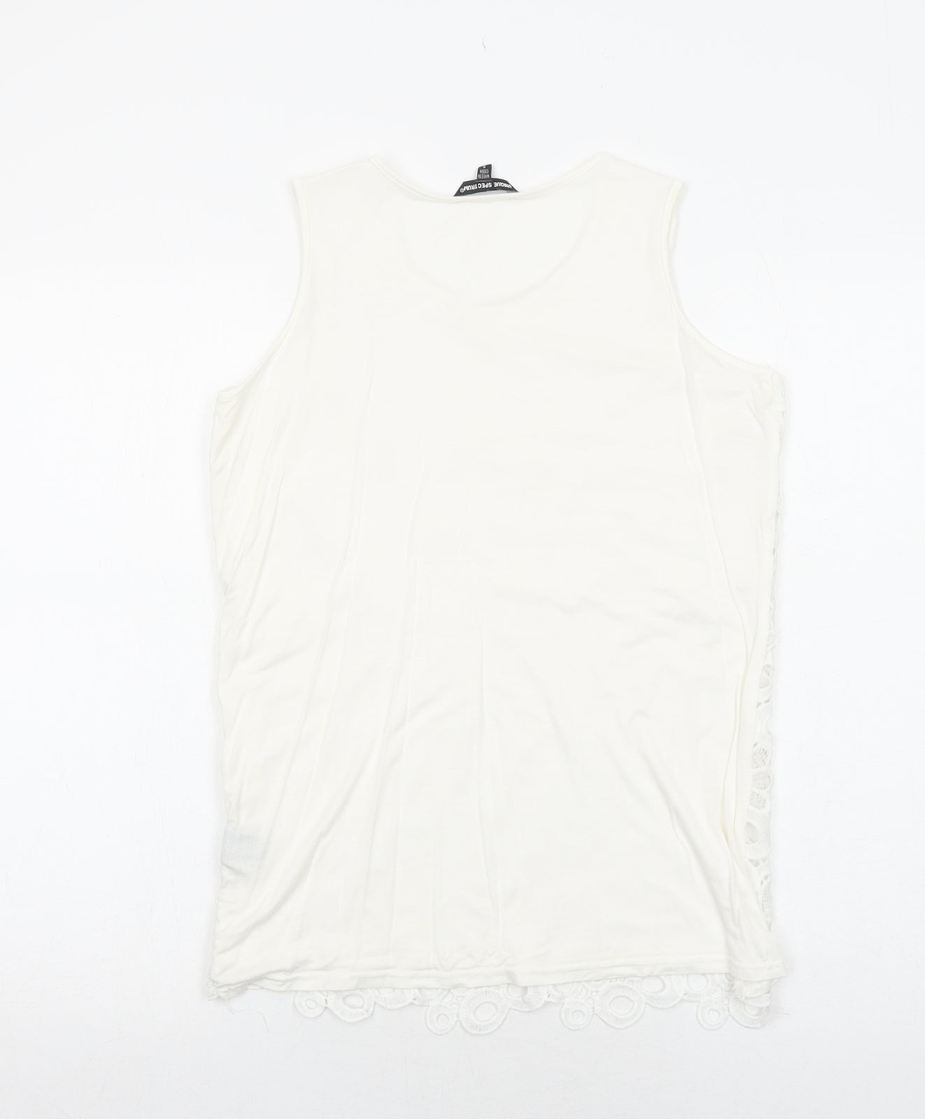 Unique Spectrum Womens White Elastane Basic Tank Size S Round Neck
