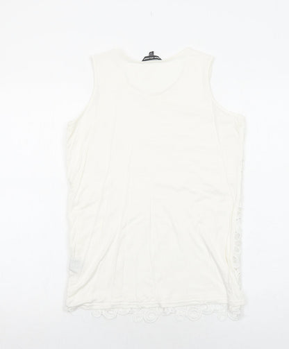 Unique Spectrum Womens White Elastane Basic Tank Size S Round Neck