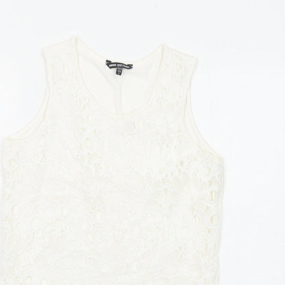 Unique Spectrum Womens White Elastane Basic Tank Size S Round Neck