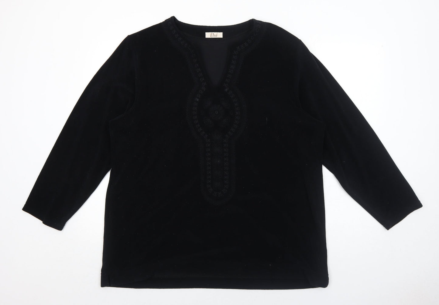 ELVI Womens Black Cotton Basic Blouse Size M V-Neck