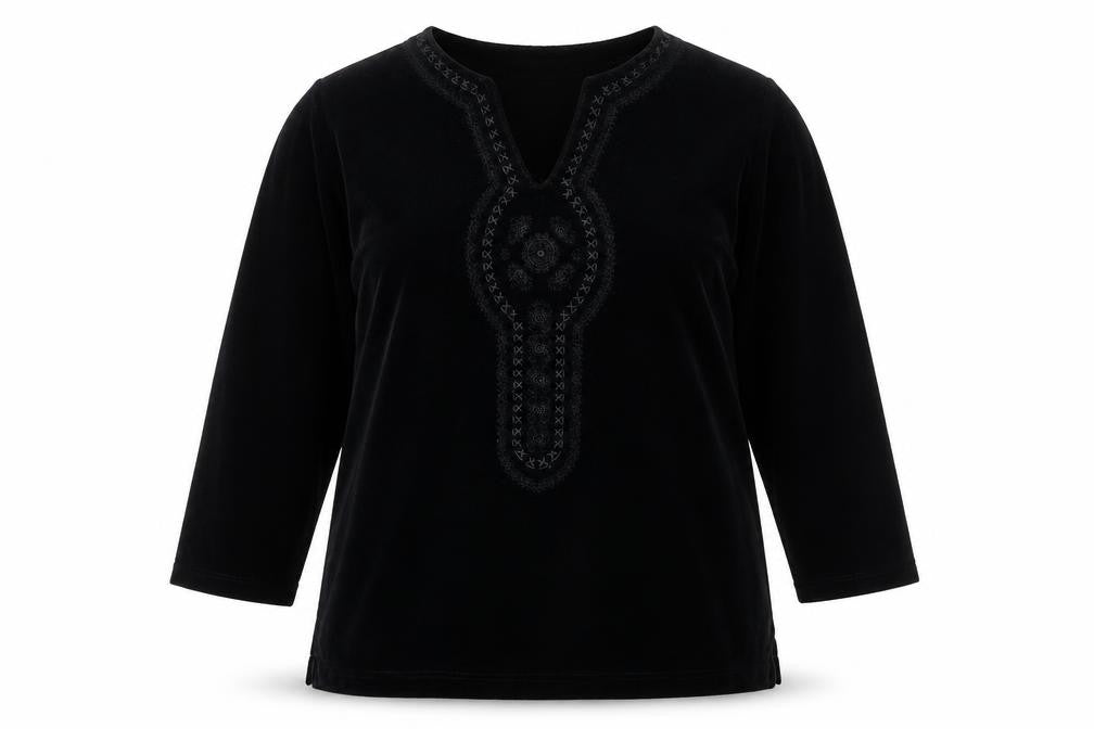 ELVI Womens Black Cotton Basic Blouse Size M V-Neck