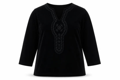 ELVI Womens Black Cotton Basic Blouse Size M V-Neck