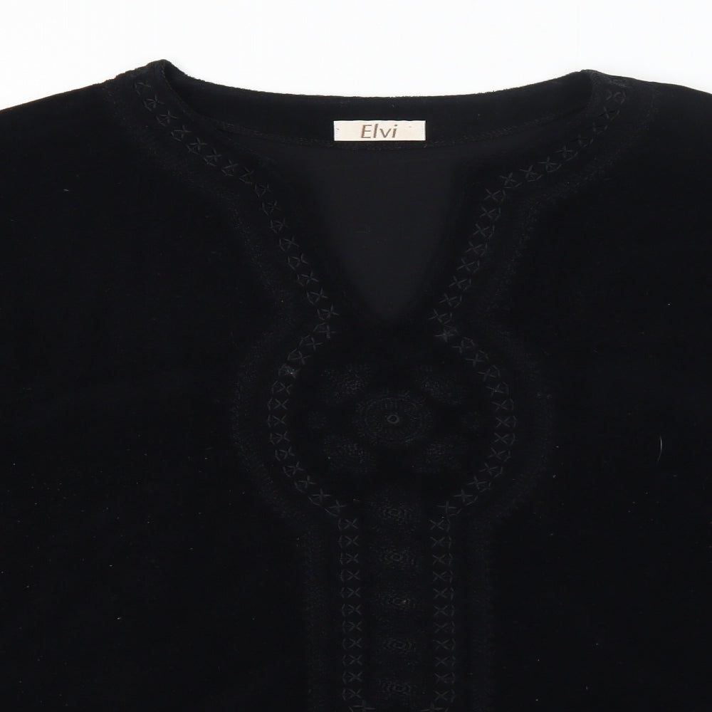 ELVI Womens Black Cotton Basic Blouse Size M V-Neck