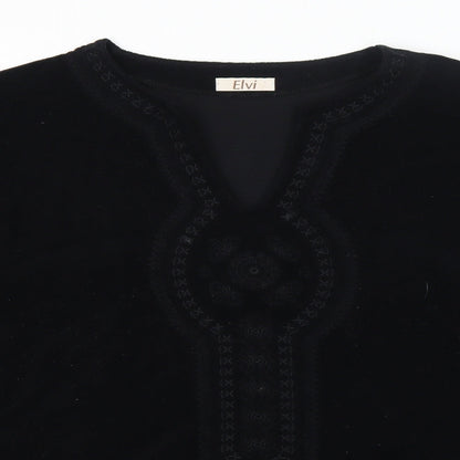 ELVI Womens Black Cotton Basic Blouse Size M V-Neck