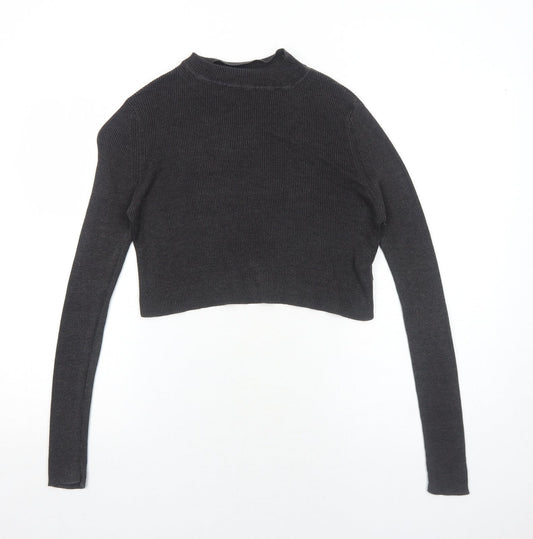 Select Womens Grey Mock Neck Cotton Pullover Jumper Size 10