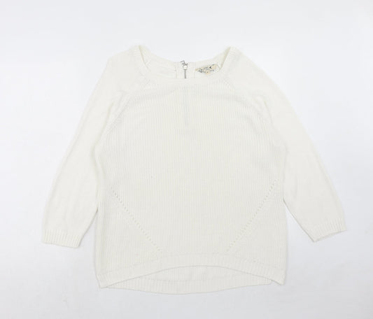 M&Co Womens White Round Neck Acrylic Pullover Jumper Size 16