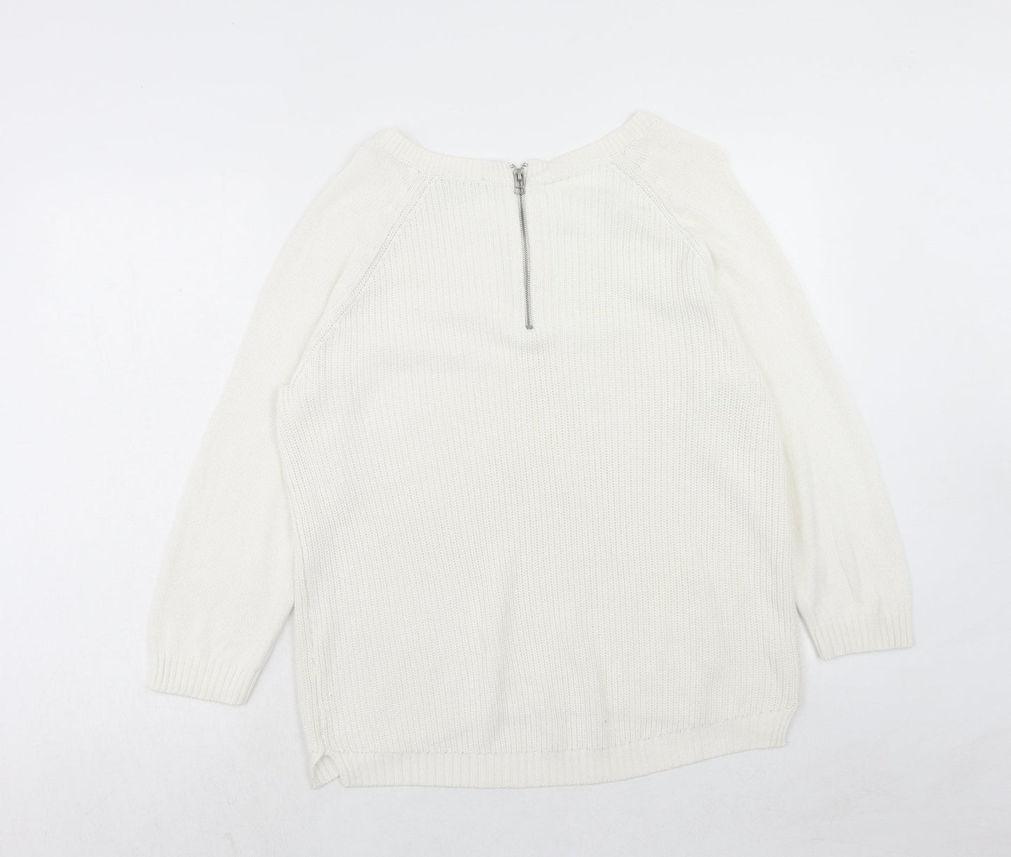 M&Co Womens White Round Neck Acrylic Pullover Jumper Size 16