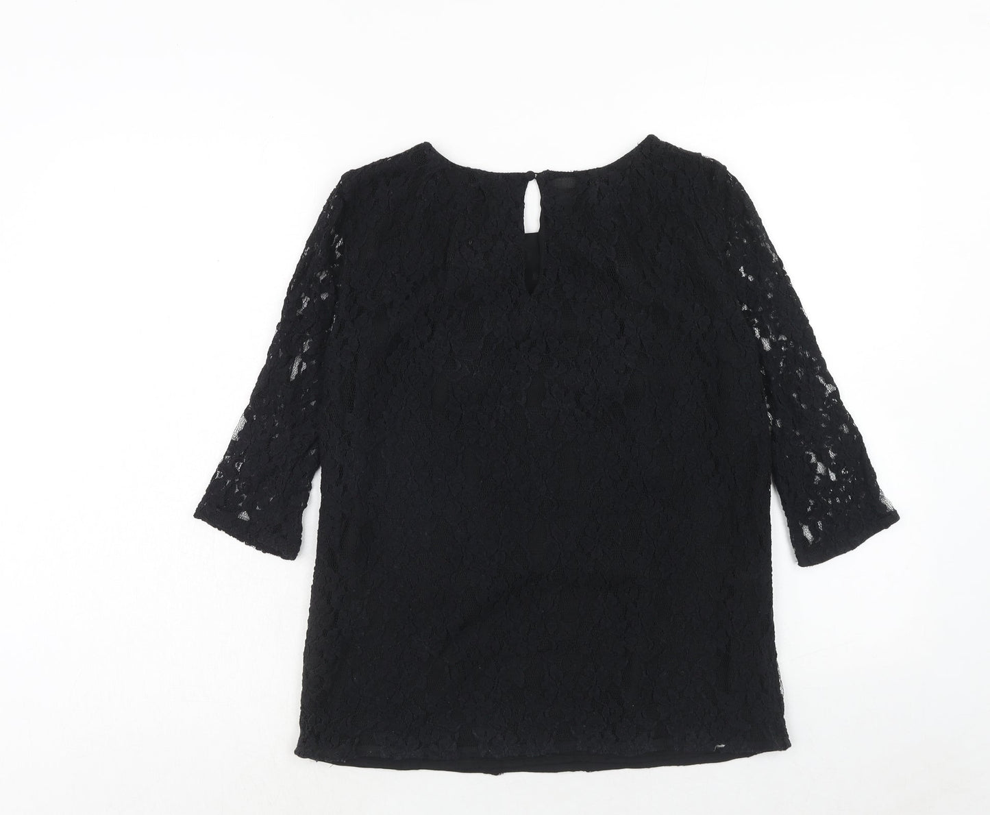 Mango Womens Black Geometric Polyester Basic Blouse Size S Round Neck