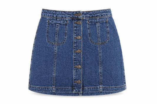 Topshop Womens Blue Cotton A-Line Skirt Size 26 in Button