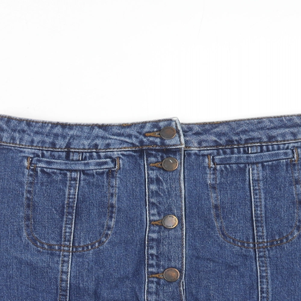 Topshop Womens Blue Cotton A-Line Skirt Size 26 in Button