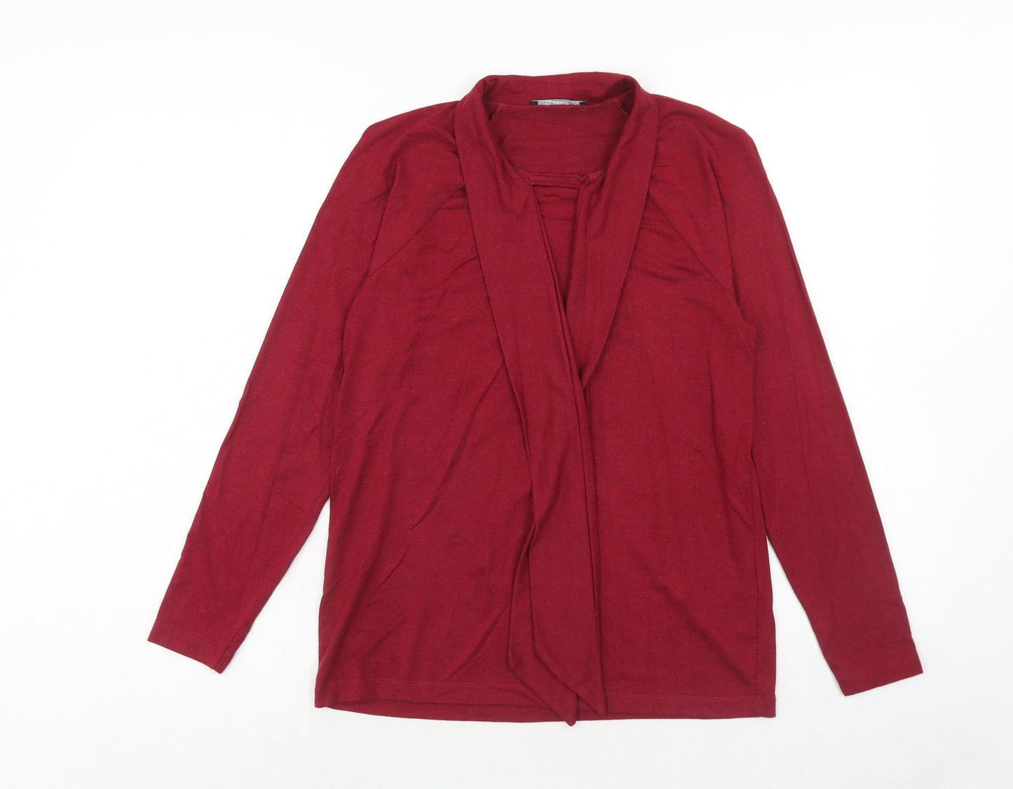 Zara Womens Red Viscose Basic Blouse Size L V-Neck
