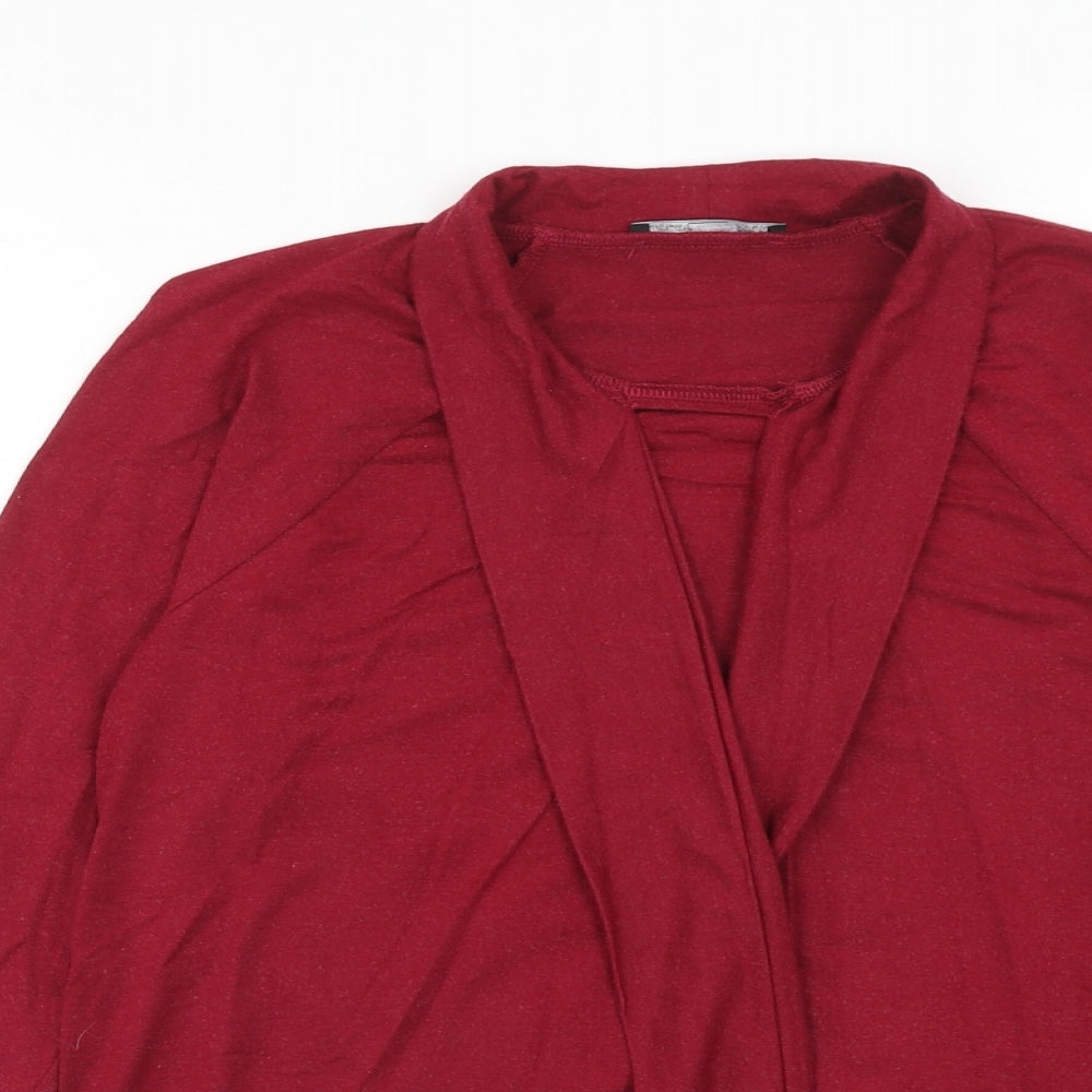 Zara Womens Red Viscose Basic Blouse Size L V-Neck