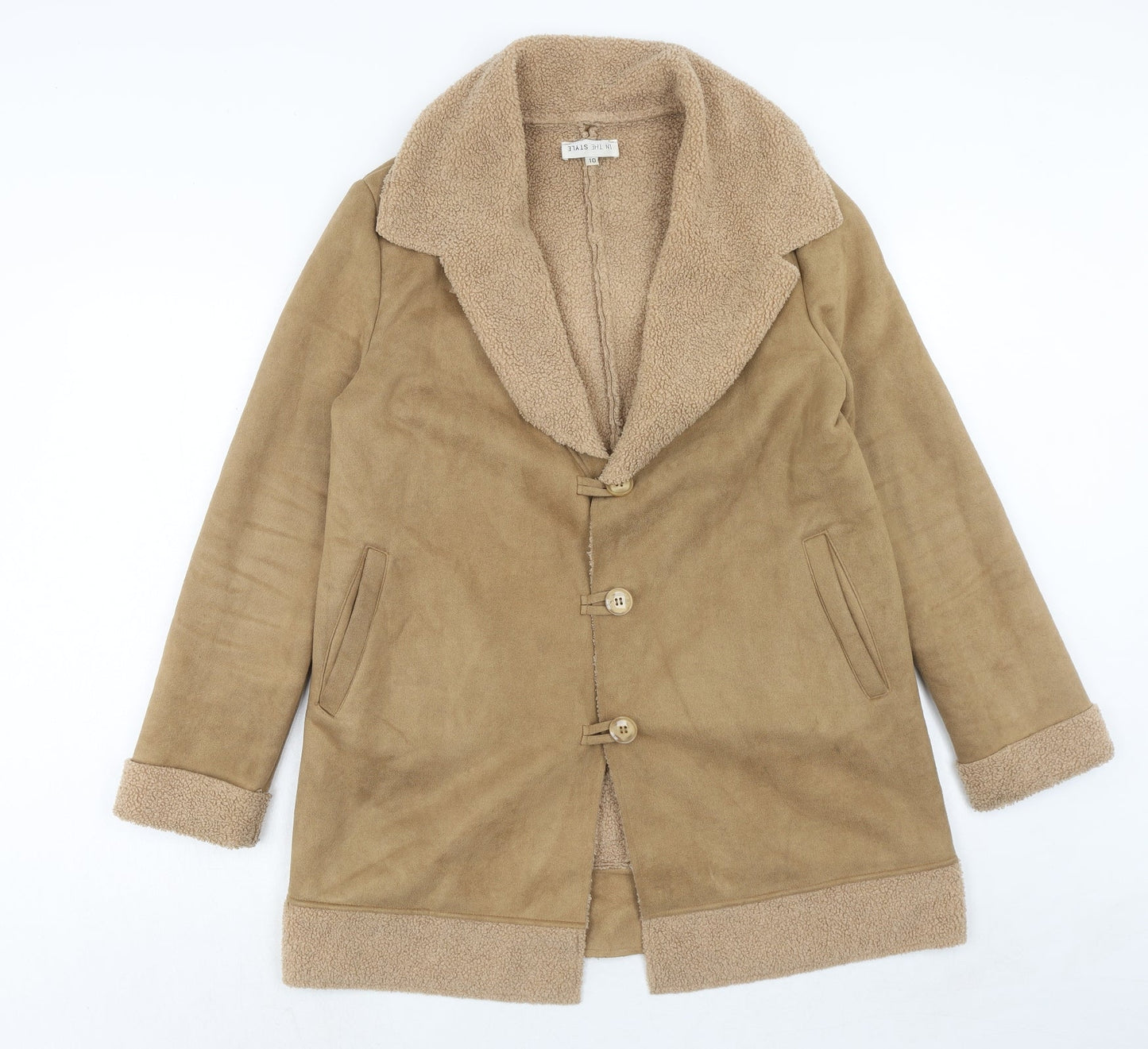 In the Style Womens Brown Overcoat Coat Size 10 Button