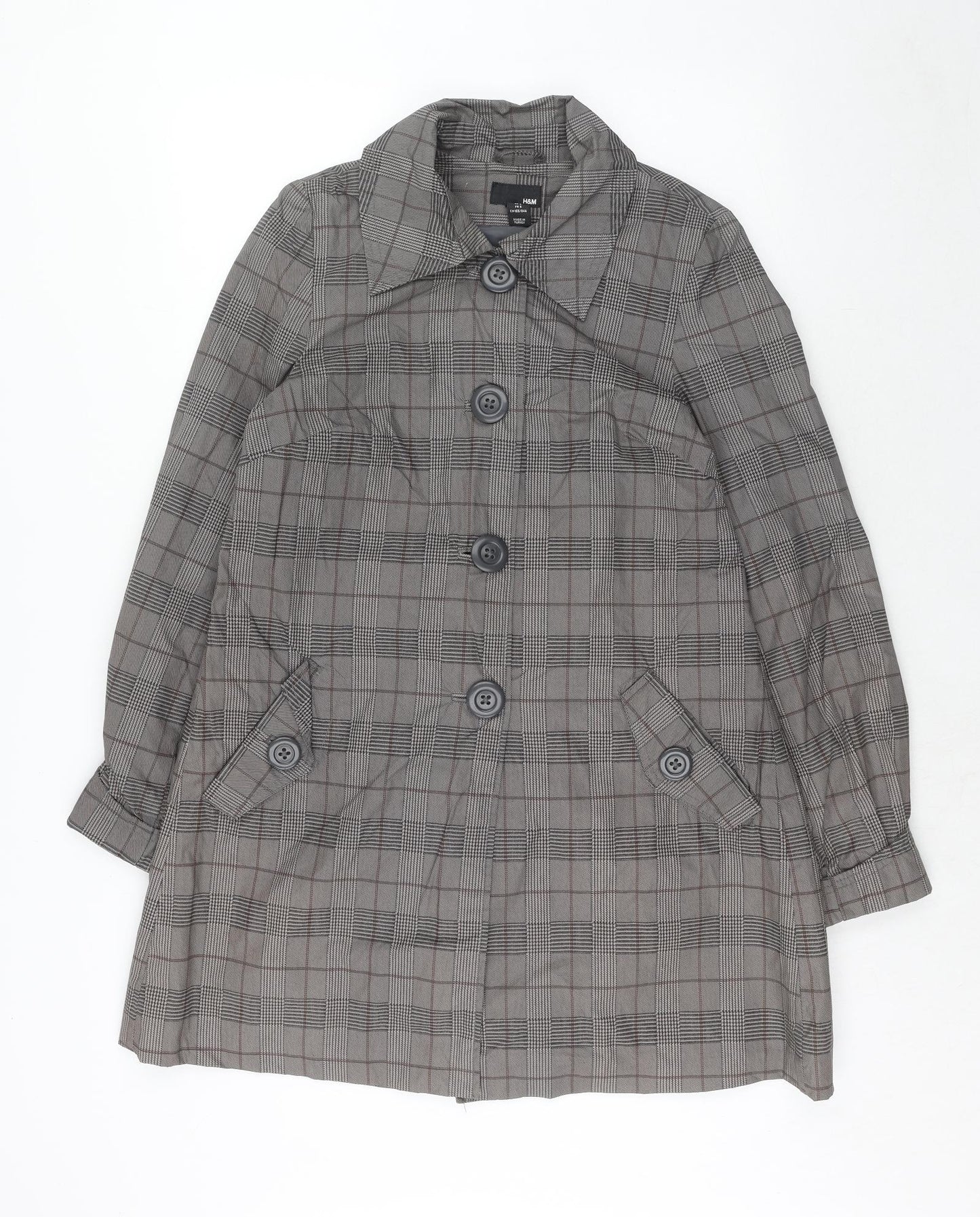 H&M Womens Grey Geometric Trench Coat Coat Size 8 Button