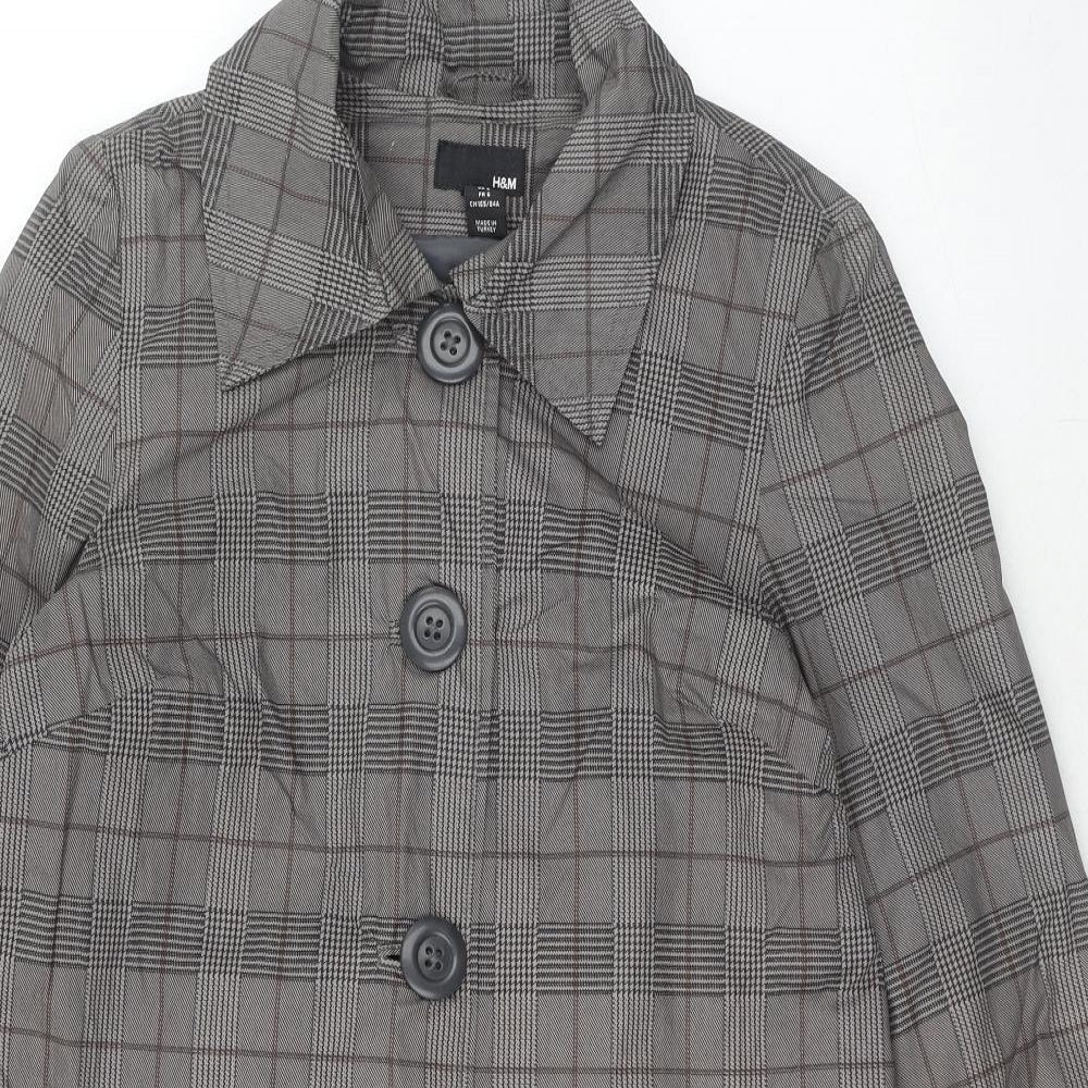 H&M Womens Grey Geometric Trench Coat Coat Size 8 Button